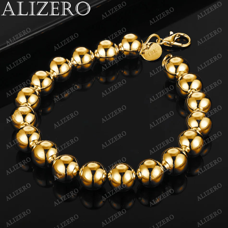 ALIZERO 18K Gold Bracelet 4/6/8/10/14MM Smooth Beads Ball Chain Bracelets For Woman Men Fashion Wedding Party Gift Fine Jewelry