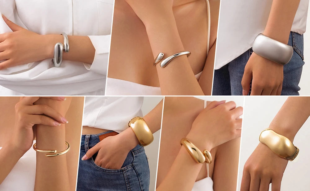 FTCY Chunky Gold Bangles Bracelets for Women Gold Color Charm Waterdrop Spiral Oval Bangle Bracelets Trendy Elegant Jewelry Gift