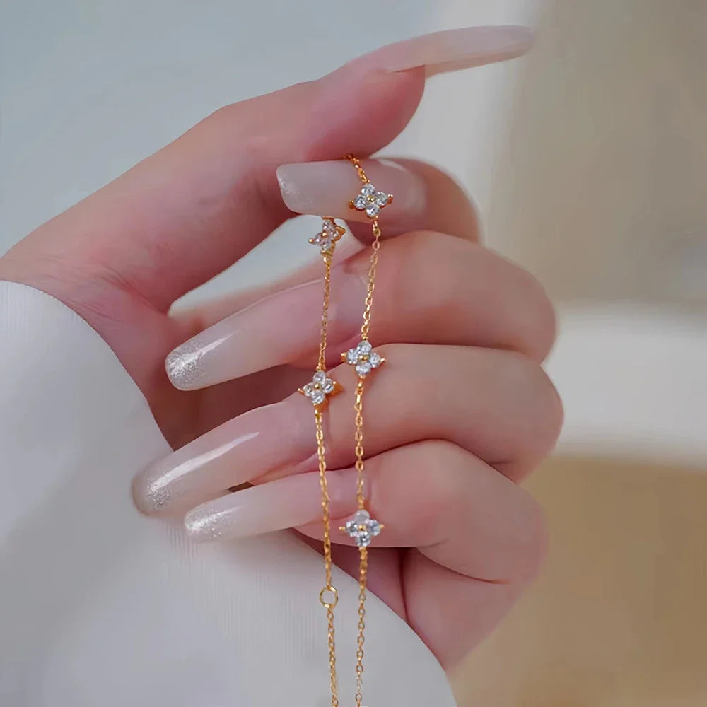 18K Gold Four Leaf Clover Jewelry Set - Necklace Bracelet Earrings Women