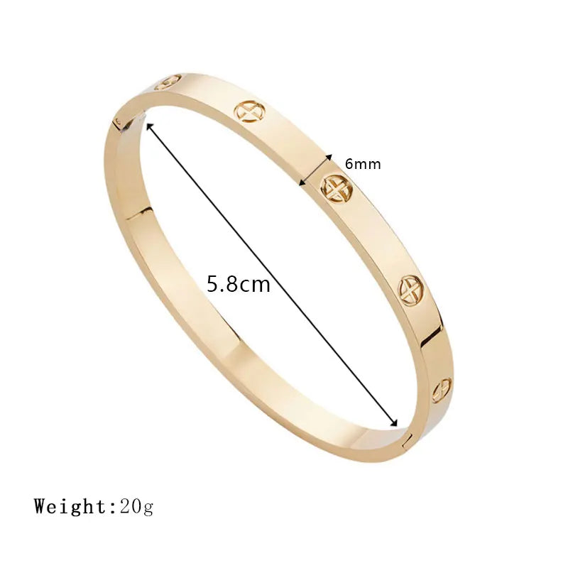 Fashion Design Gold Color Zircon And Cross Nut Nail Bangle Gold & Stainless Steel For Woman Bracelet buckle Classic jewelry