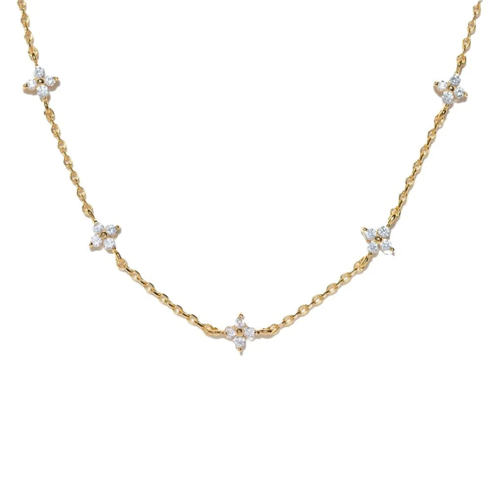 18K Gold Four Leaf Clover Jewelry Set - Necklace Bracelet Earrings Women