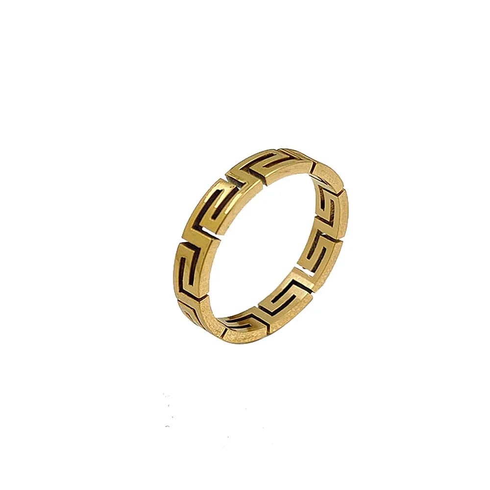 Creative - Greek key pattern stainless steel finger ring, high quality waterproof jewelry, gift for friends