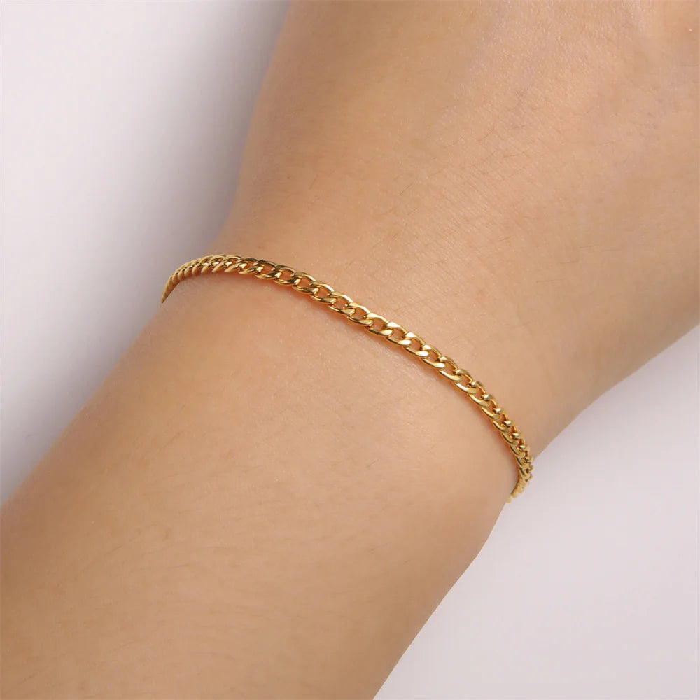 My Shape Fashion Cuban Chain Men Bracelet Stainless Steel 3/5/7/9mm Width Chain Bracelets Figaro Chain Boy Wrist Jewelry Couple