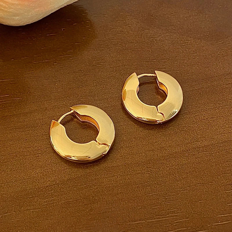 New Design Round Metal Hoop Earrings Simple Stylish Thick Brass Hollow Circle Earring Ear Buckle Minimalist Trend Daily Earrings