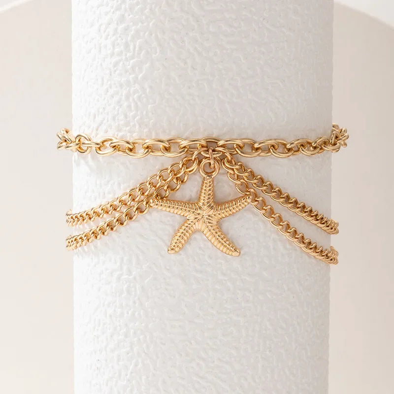 Classic Snake Multi-layer Anklet For Women Starfish Heart Shell Sexy Chain On Foot Leg Female Ankle Bracelet Beach Jewelry