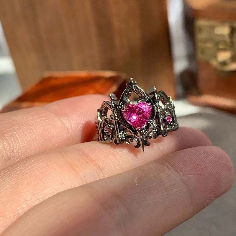Gothic Cross Ring Heart-Shaped Ring Women's Special Fun Light Luxury French Medieval Men's Adjustable Rings In Multiple Colors