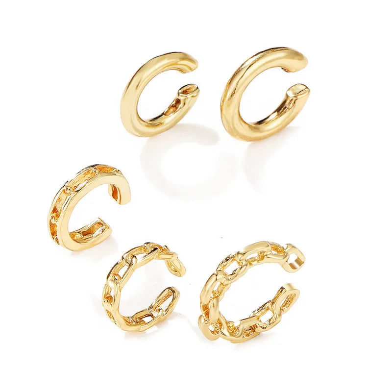 KOTiK 2024 New Gold Silver Color Leaves Clip Earrings for Women Fashion Ear Cuff Non-Piercing Earrings Set Trend Jewelry Gift