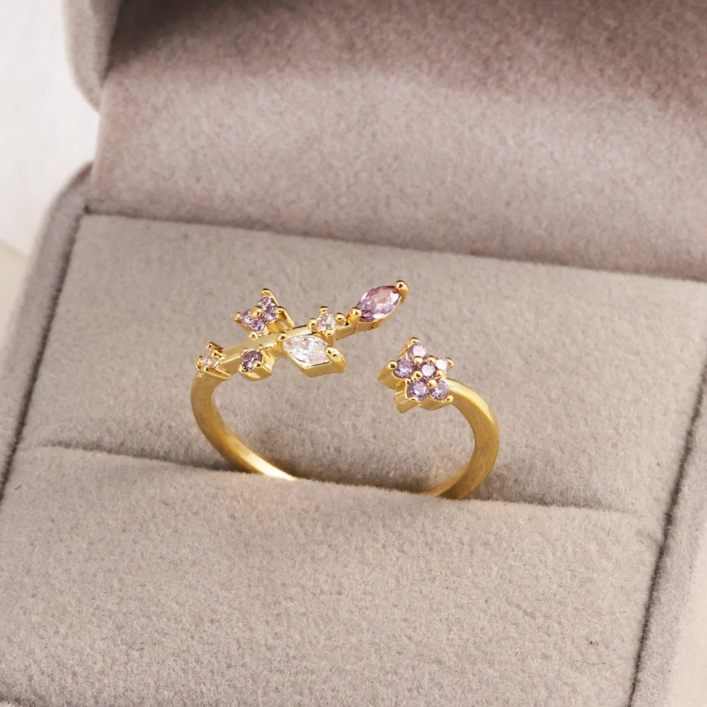 Fashion Moon Heart Flower Butterfly Rings For Women Sweet Girls Exquisite Shiny Rhinestone Crystal Open Ring 2025 Romantic Jewel