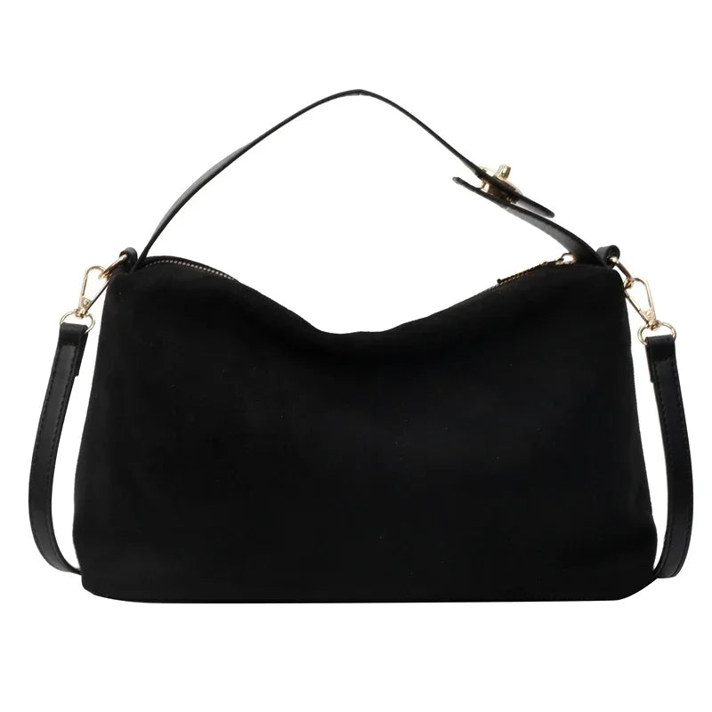 New Solid Color PU Zipper Women's Bag Suede Large Capacity Women's Shoulder Bag Fashion Versatile Casual Dual Purpose Handbag