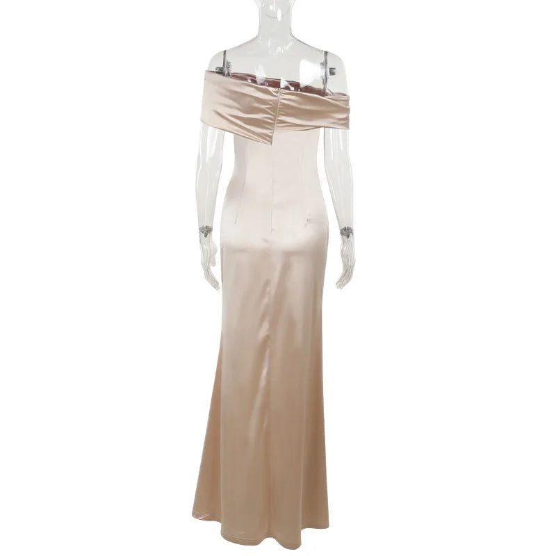 Sexy Satin Halter Dress - Ruched Slit Long Evening Gown