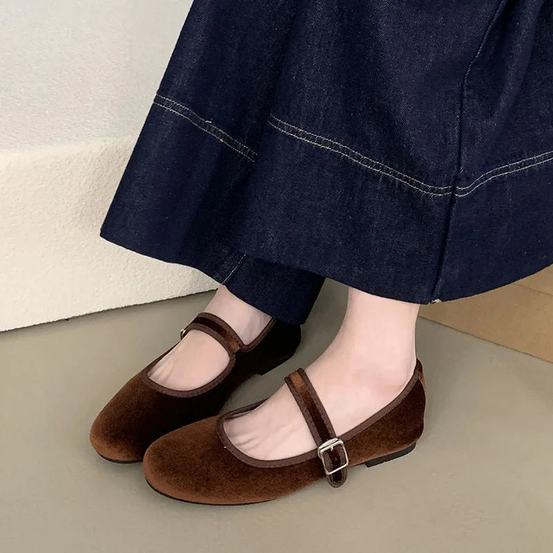 Silk Mary Jane Flats - Buckle Strap Office Lady Shoes Women