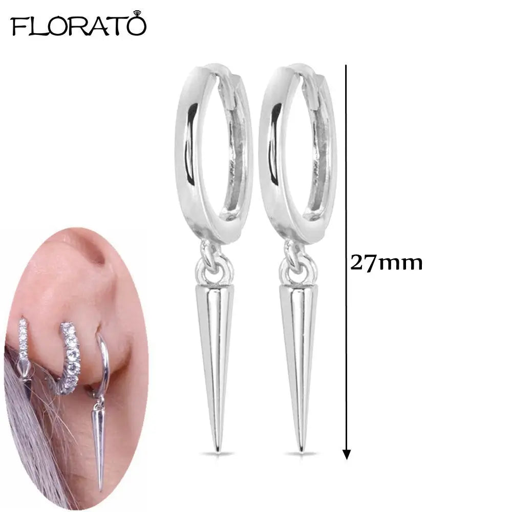 925 Sterling Silver Needle Punk Spike Rivet Hoop Earrings For Women Huggie Earrings Ear Cuff Piercing Earring Gothic Jewelry