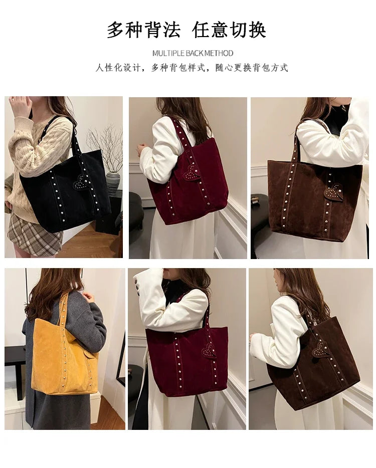 Fashion Suede Sewing Thread Shoulder Bags 2025 New Retro Versatile Commute Simplicity Solid Color Single Women's Handbag