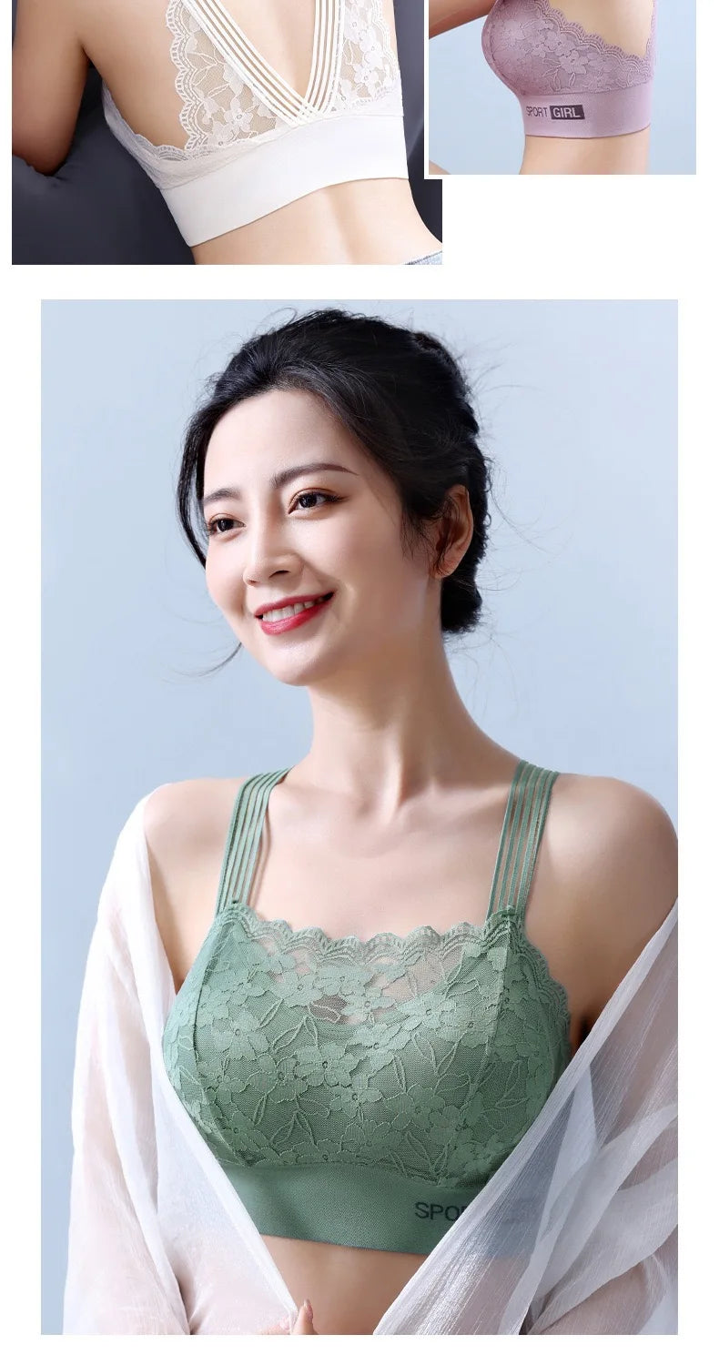 2PCS Women Lace Bras - Wireless Bralette Vest Style Tube Tops