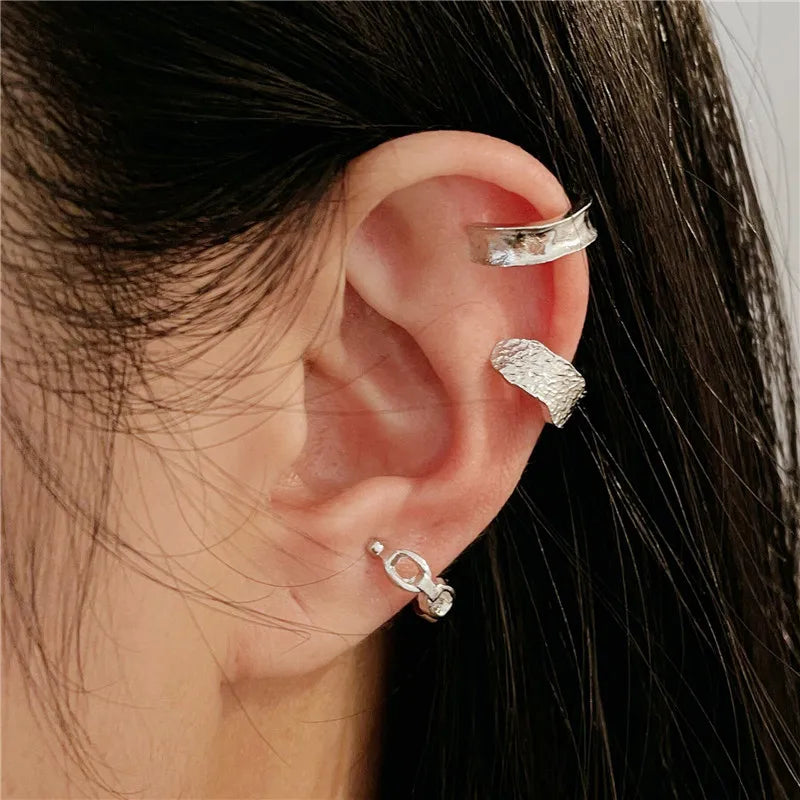 KOTiK 2024 New Gold Silver Color Leaves Clip Earrings for Women Fashion Ear Cuff Non-Piercing Earrings Set Trend Jewelry Gift