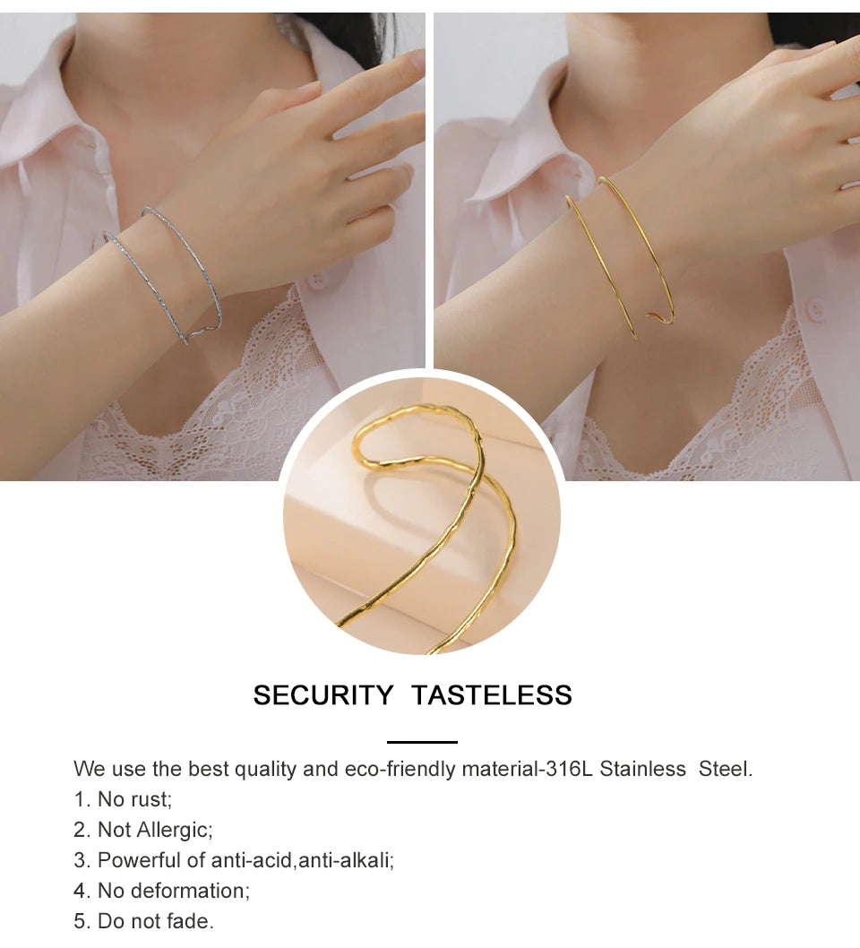 My Shape Simple C Shape for Women Stainless Steel Gold Color Adjustable Open Cuff Bangle Jewelry Double Layered Bracelets Gifts