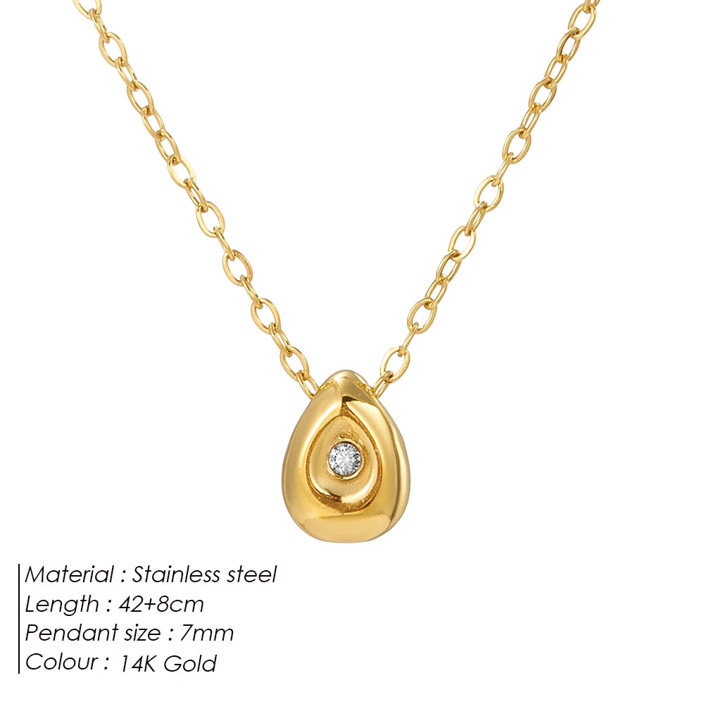 eManco Stainless Steel Gold-Plated Water Drop Pendant Necklace Women's Fine Jewelry Adjustable Short Accessories