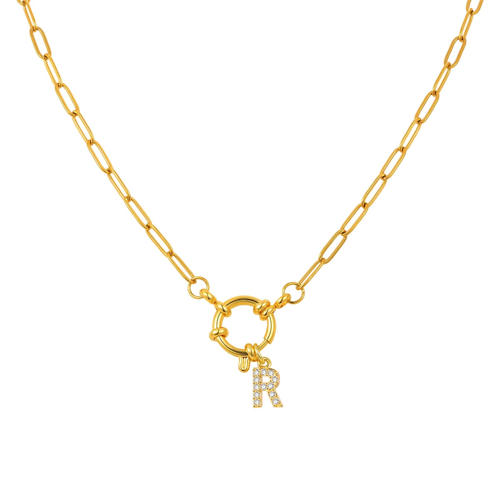 Vnox Women's Trendy Letters Necklaces With CZ Zircon, Stainless Steel 18K Gold Plated Pendant, Fashion Charm A-Z Accessories