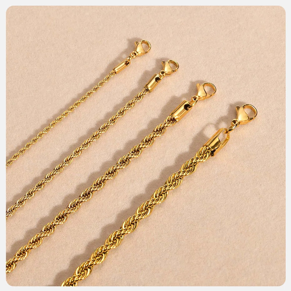 Vnox Dainty Gold Color Rope Chain Necklaces for Women Men,Chic Twisted Collar, Waterproof Stainless Steel Link 2/3/4/5mm Width