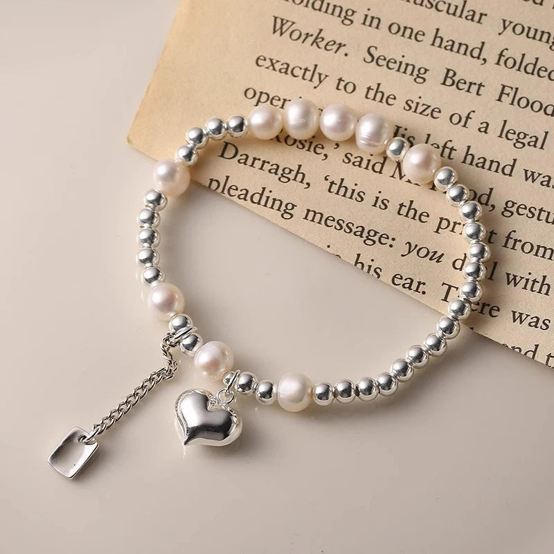 New 925 Silver Geometric Bead Punk Peace of Mind Words Irregular String Bracelet For Woman Girl Fashion Jewelry Gift Dropship
