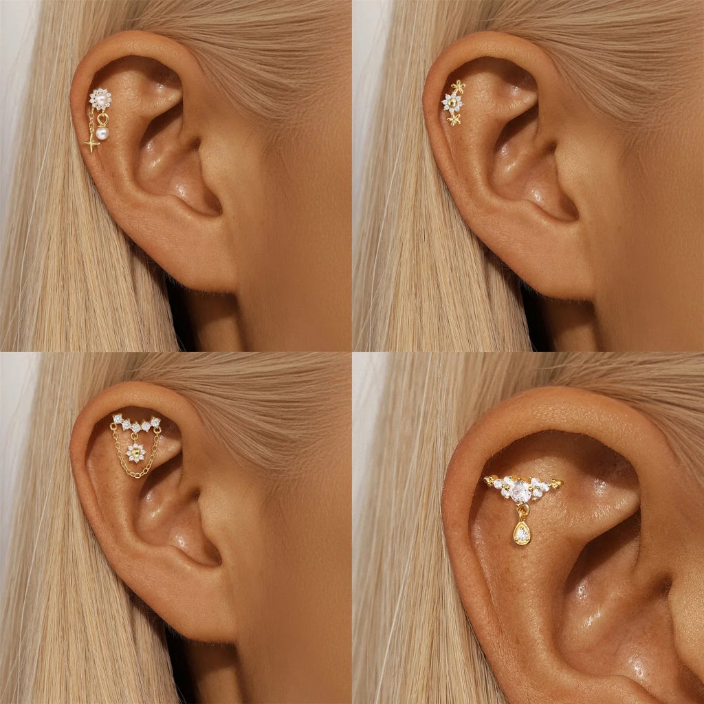 Aide 925 Sterling Silver 1piece Silver Color Thread Labret Upper Stud Earrings Cartilage Tragus Helix Piercing Studs Jewelry