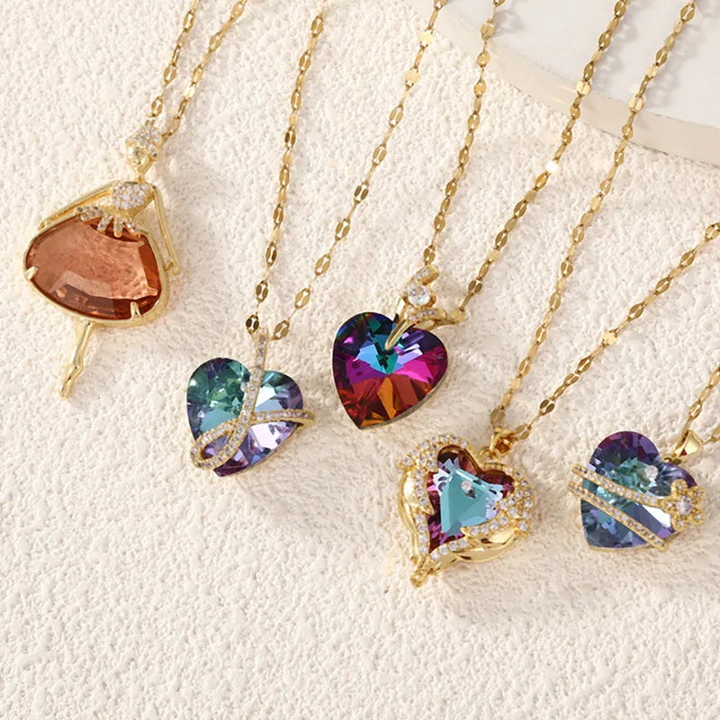 Versatile crystal necklace heart-shaped pendant collarbone chain ins jewelry woman bijoux acier inoxydable collar y2k accessorie