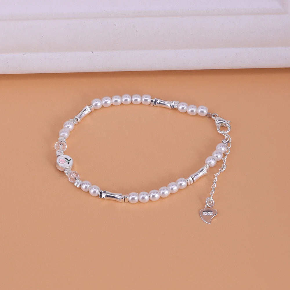 New 925 Silver Geometric Bead Pearl Punk Irregular Asymmetric Adjustable Bracelet For Woman Girl Fashion Jewelry Gift Dropship