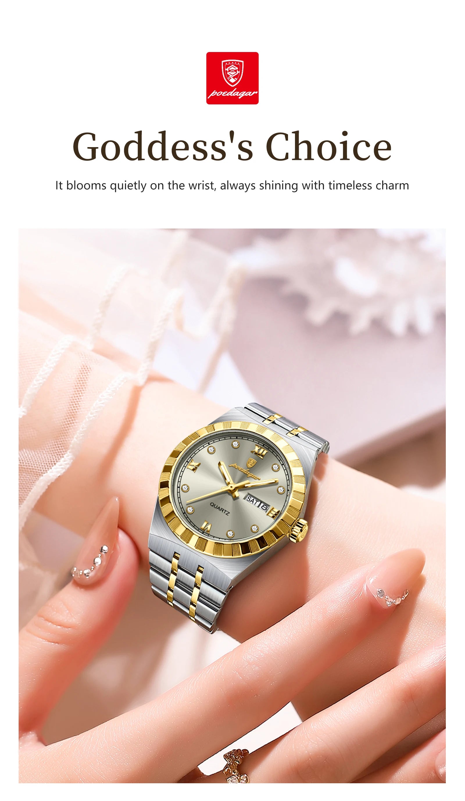POEDAGAR Luxury Ladies Watch - Luminous Waterproof Week Date Stainless