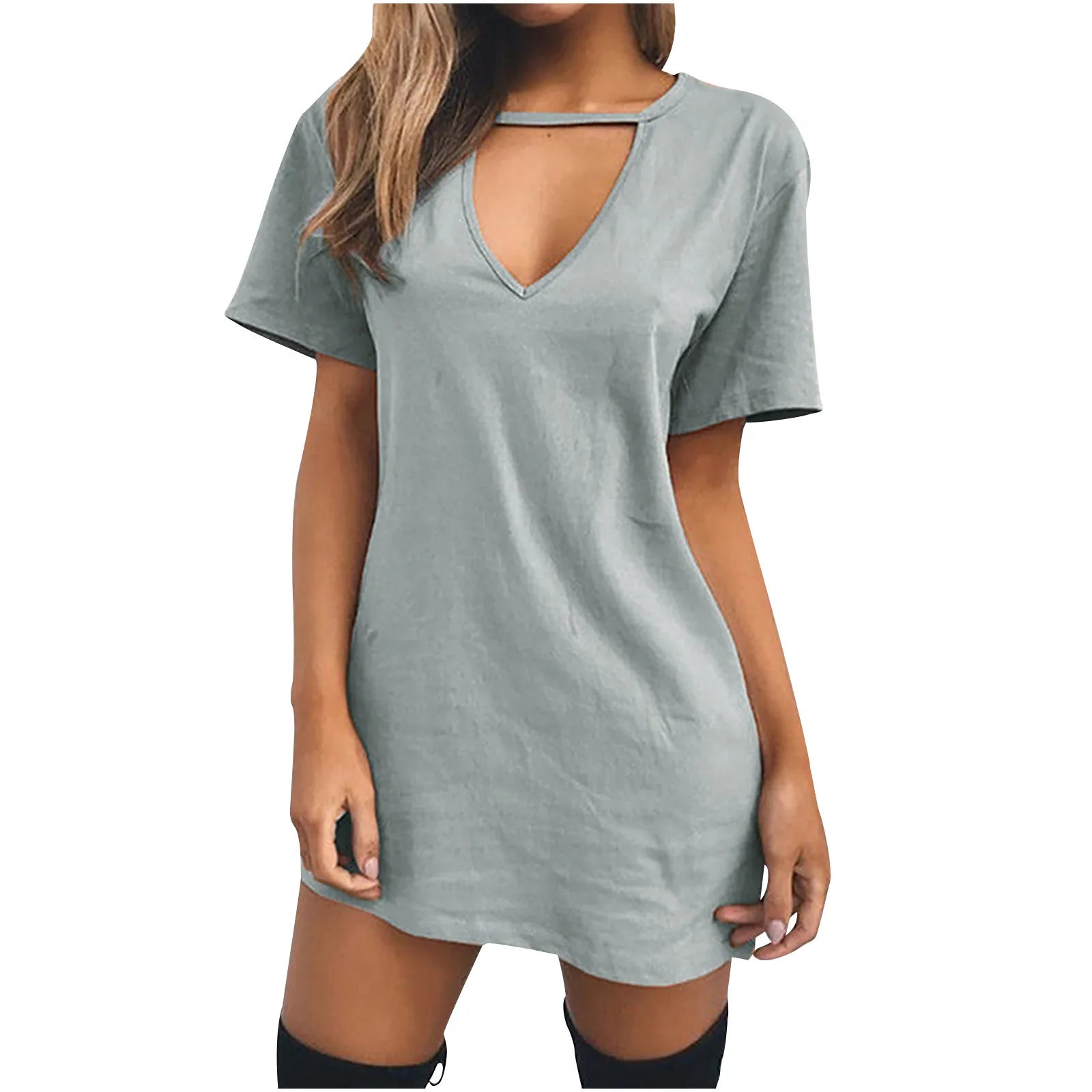Sexy Elegant Dress Wrap Deep V Neck Cut Out Loose Dress Women Solid Color Short Sleeve Mini Dress Club Party Vestidos
