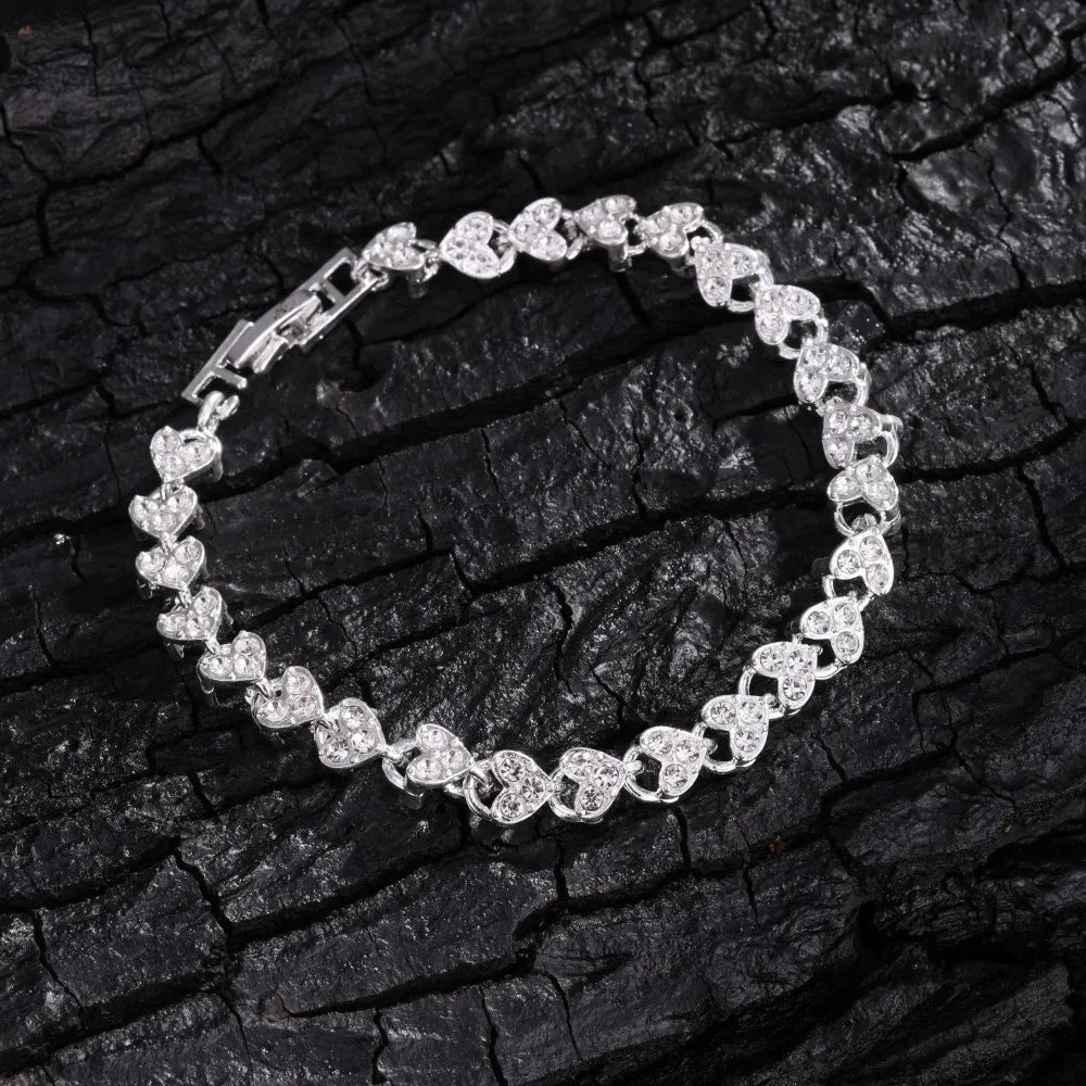 Roman Heart Design Crystal Zircon Wedding Bracelet Water Drill Encrusted Simple Minority Sense Ins Style Jewelry Accessory