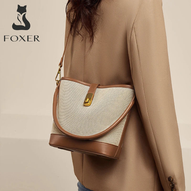 FOXER Women Small Crossbody Bag Lady Fashion Bucket Shoulder Bag 2025 Girl Summer Handbag Purse Special Gift