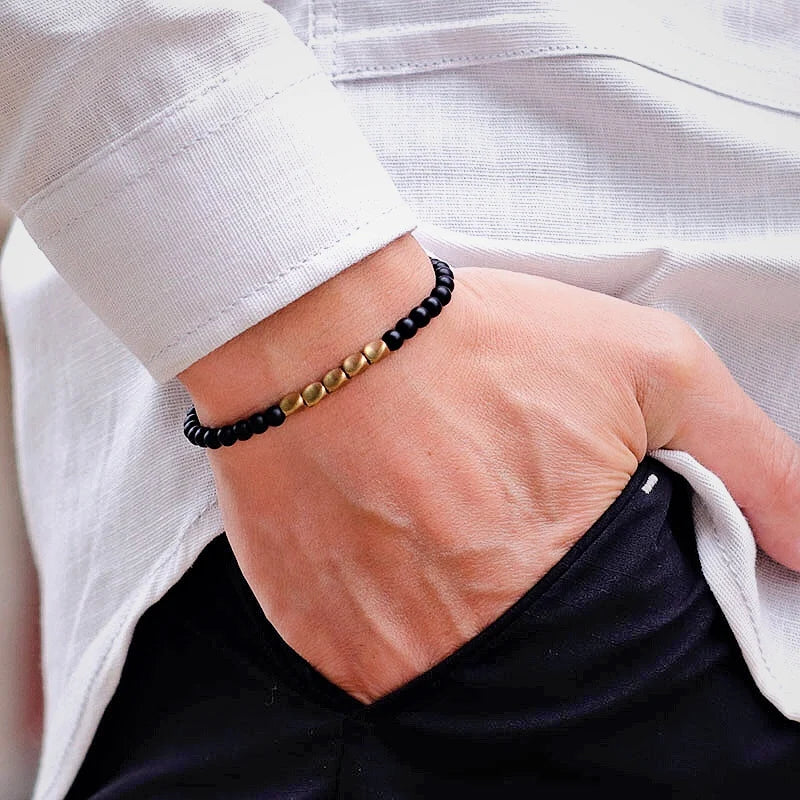 New Men 4mm Bracelet Irregular Copper Beads Strand Braclet Minimalist Black Onyx Stone Braslet Pulsera Hombre Gift For Him Joias