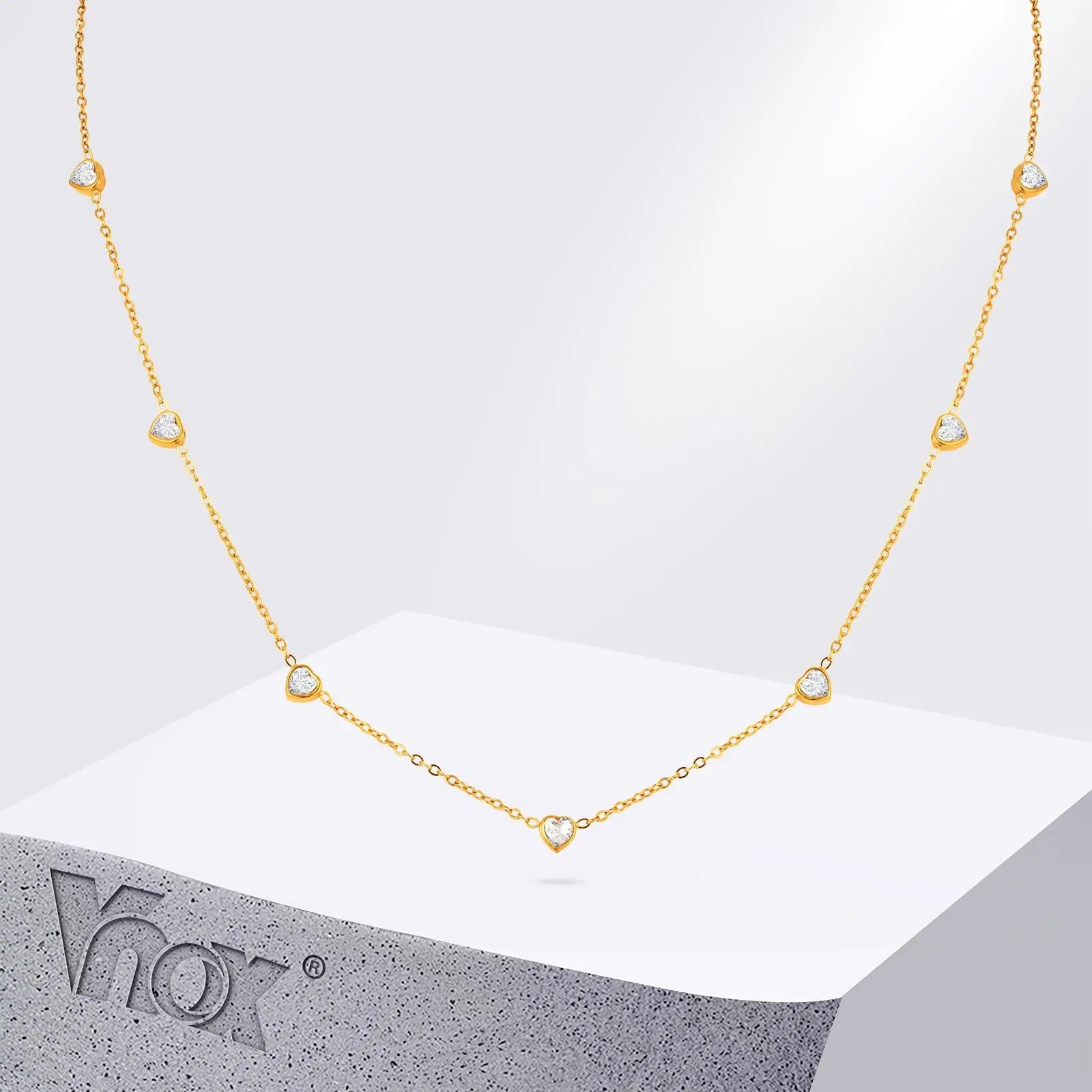 Vnox Shiny CZ Stones Heart Chain Necklace For Women,18k Gold Plated Simple 45cm Length Collar, Love Statement Jewelry Gift