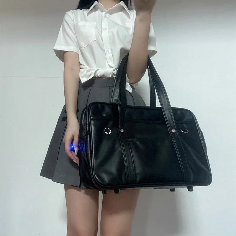 Student JK Handbag Waterproof PU Leather Single Shoulder Uniform Bag for Men And Women Official Document Commuter Backpack