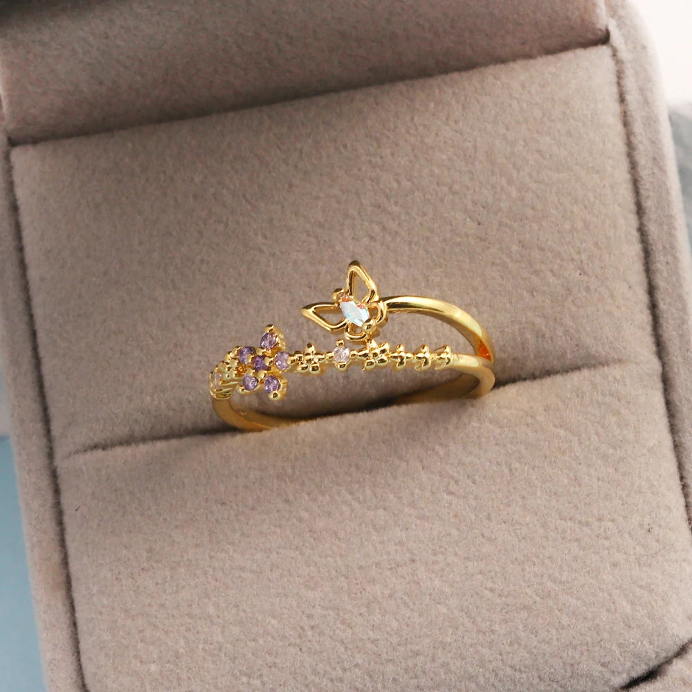 Fashion Moon Heart Flower Butterfly Rings For Women Sweet Girls Exquisite Shiny Rhinestone Crystal Open Ring 2025 Romantic Jewel