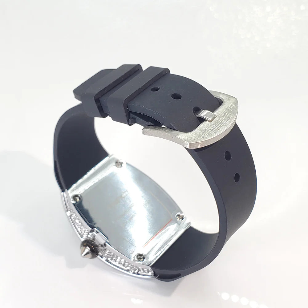 Luxury Diamond Watch For Women Elegant Tonneau Original Design Watches Fashion Ice Out Sport Rubber Strap Waterproof Mille Clock