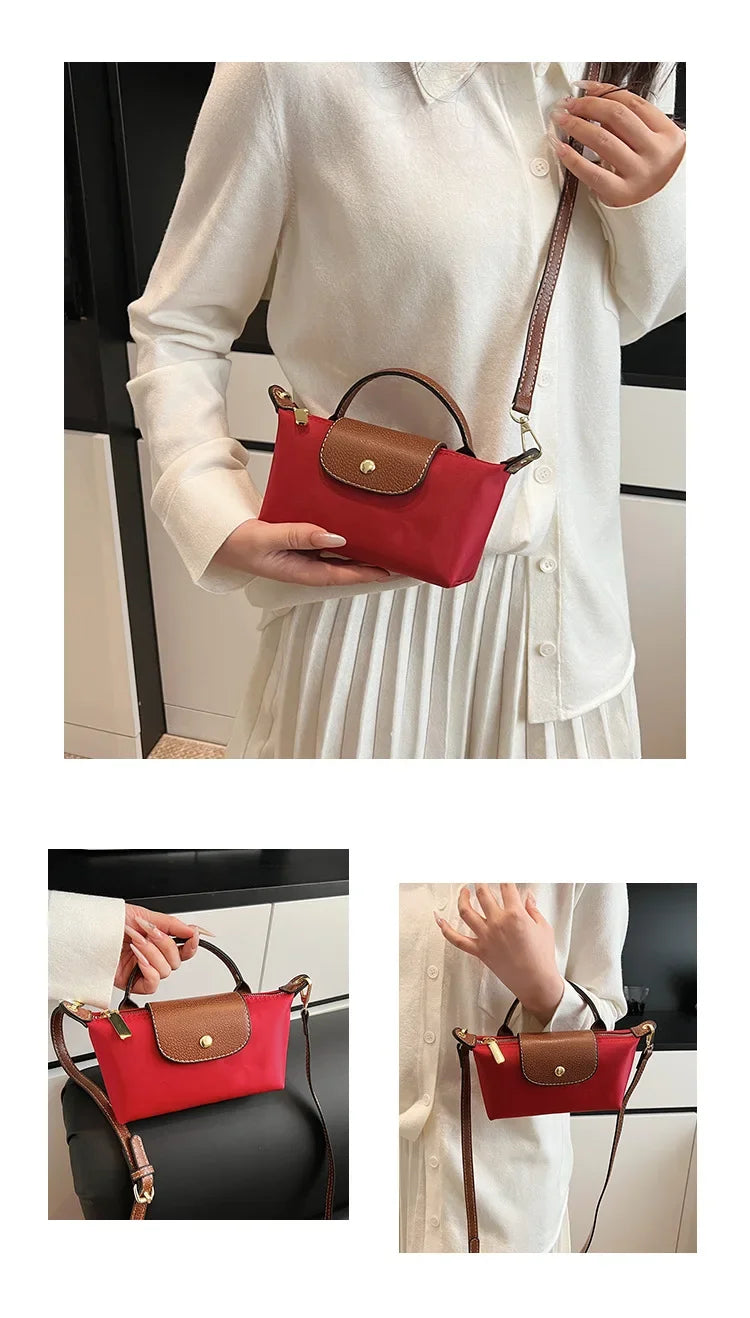 Retro Fashion Nylon Dumpling Bag Women's Crossbody Handbag Soft Polyester Lining Zipper Closure Shoulder Bag Handbag