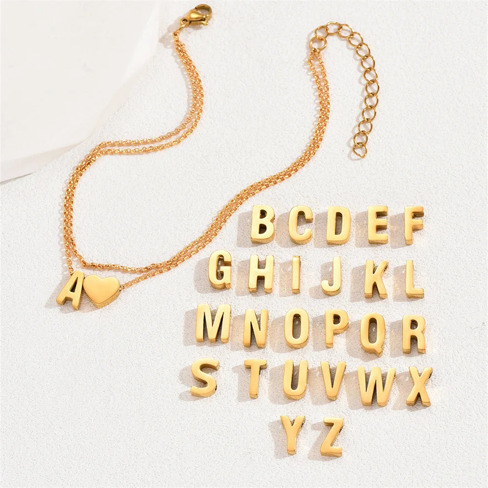 Boho 26 Letters A-Z Stainless Steel Chain Anklets For Women Simple Heart Ankle Bracelet Anklet Beach Jewelry Summer Accessories