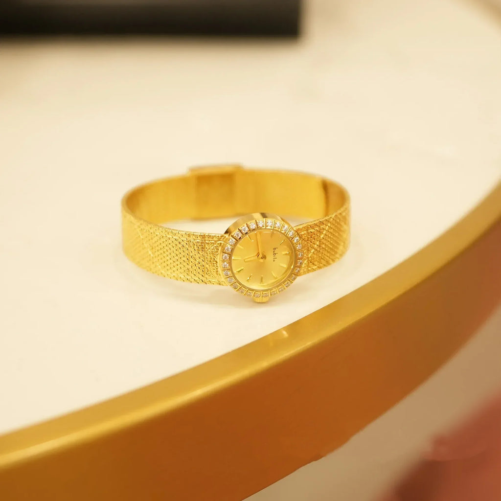 Vintage Small  Dial  Women's Wistwatch Diamond Retro Luxury Elegant  Gifts for Women Brass Band 24K Gold Plated High Quality