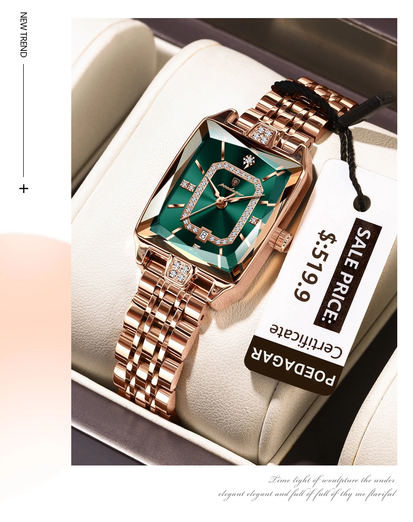 POEDAGAR Luxury Rectangle Watch - Waterproof Calendar Stainless Steel
