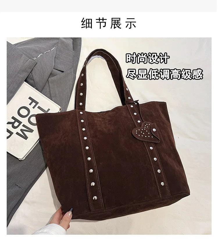 Fashion Suede Sewing Thread Shoulder Bags 2025 New Retro Versatile Commute Simplicity Solid Color Single Women's Handbag