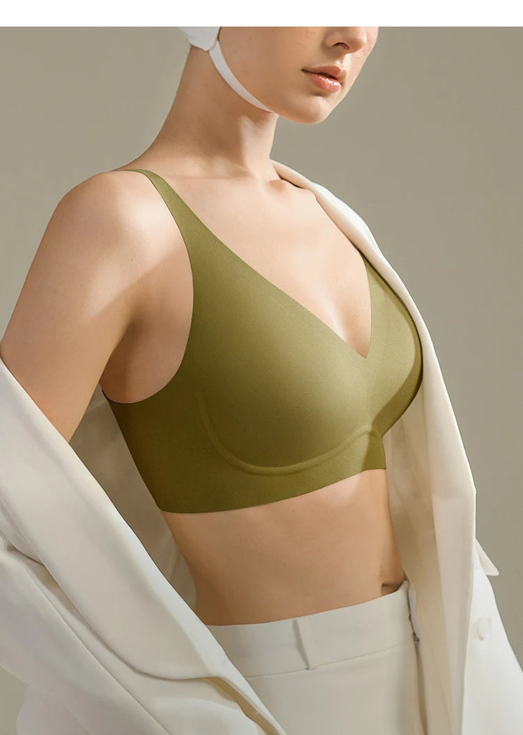 SUJIIN Sexy Push Up Bra - Seamless Wireless V Neck Bralette