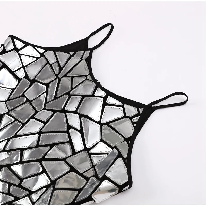 Women Shiny Metallic Sequin Dress - Sleeveless Bodycon Mini Party
