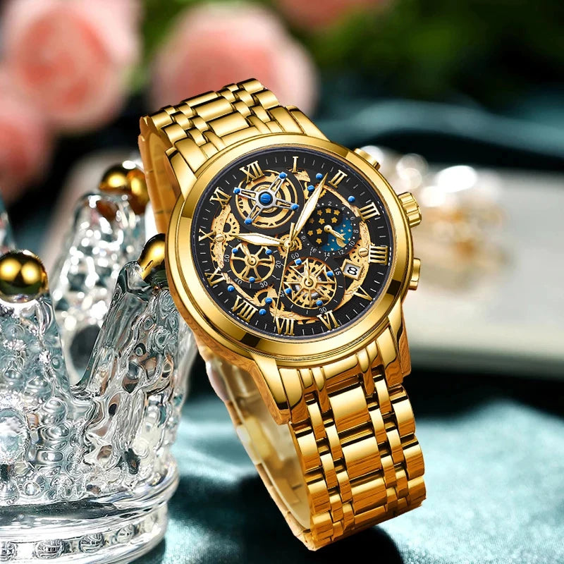 LIGE 2024 Gold Women Watch - Waterproof Sport Quartz Chronograph