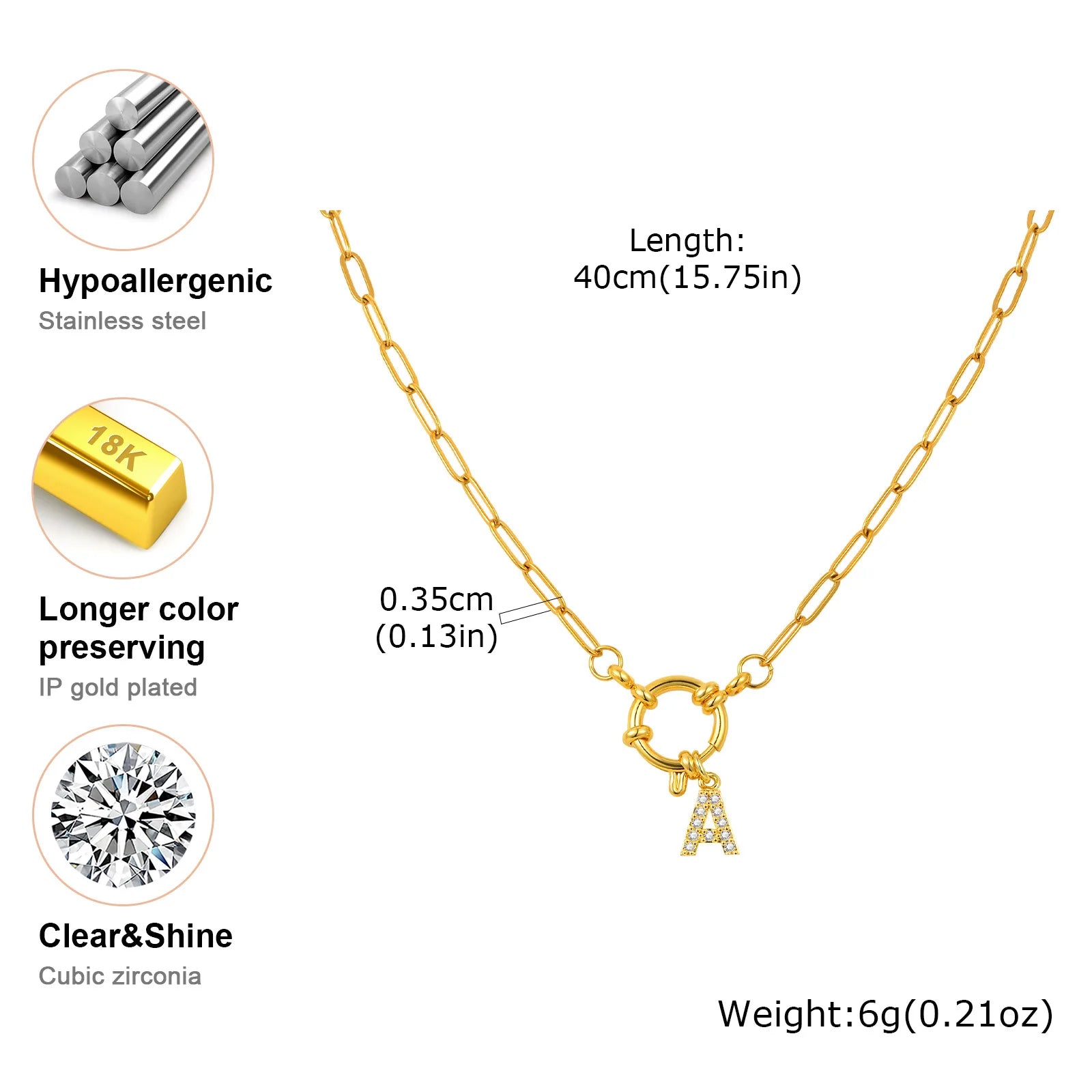 Vnox Women's Trendy Letters Necklaces With CZ Zircon, Stainless Steel 18K Gold Plated Pendant, Fashion Charm A-Z Accessories