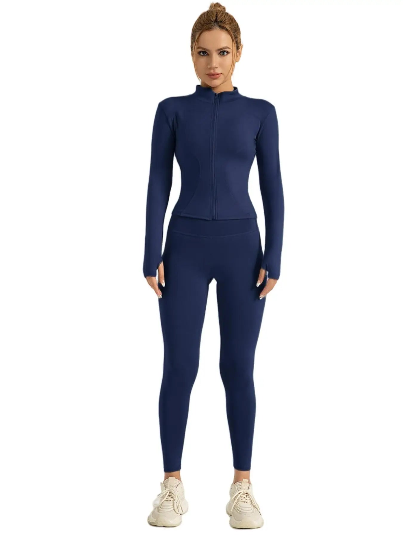Fitfemme Two-Piece Sports Set - Zip Mock Neck Jacket & Leggings