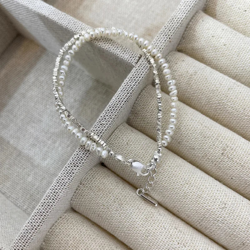 VENTFILLE 925 Sterling Silver Double Layer Pearl Bracelet for Women Girl Design Bead Korean Jewelry Dropshipping