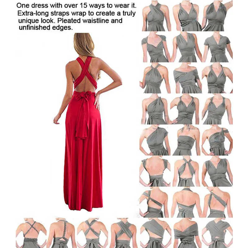 BABYONLINE Sexy Bridesmaid Dress Infinity Style Convertible Halter V neckline Gown Sleeveless Multiway Wrap Changable Guest Gown