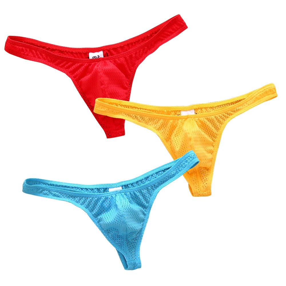 3 Pack Mens mesh thong briefs thongs sexy man underwear Sexy Gay Men Boys Jockstrap Underwear Sissy Panties Cueca Tanga Male