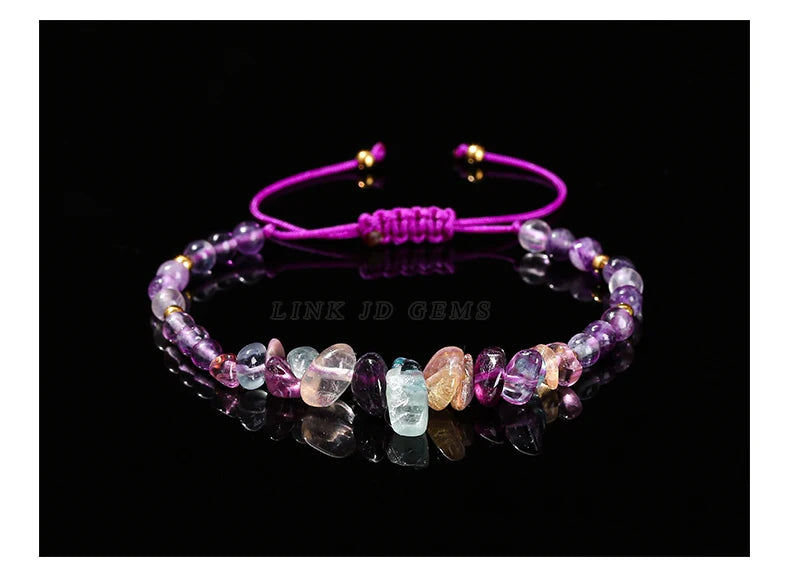 Change Better Natural Stone Amethyst Gravel Chip Bead Adjustable Braided Bracelet Women Men Small Round Bead Strand Healing Gift